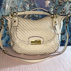 Coach Cream Quilted Shoulder Bag with Gold Accents